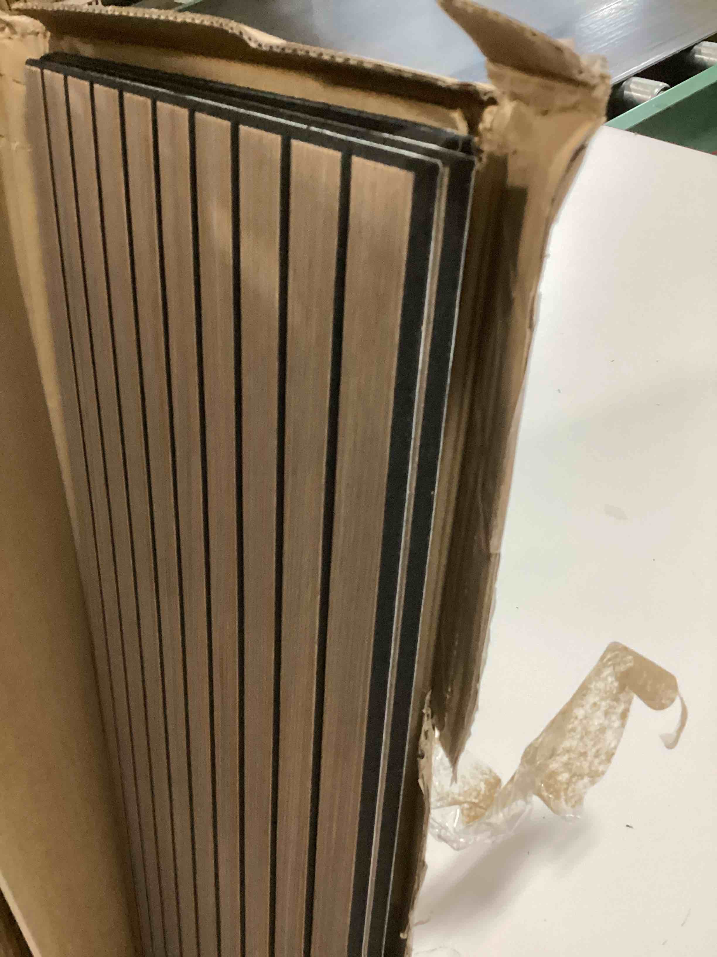 Condition photo showing As Is for 4-Piece Wood Slat Wall Panel for Interior Wall Decor Noise Cancelling 47.2" x 23.6" Peel and Stick Acoustic Decorative 3D Sound Absorbing Wall Paneling, Natural Oak Naturak Oak 4pcs - 47.2" x 23.6"