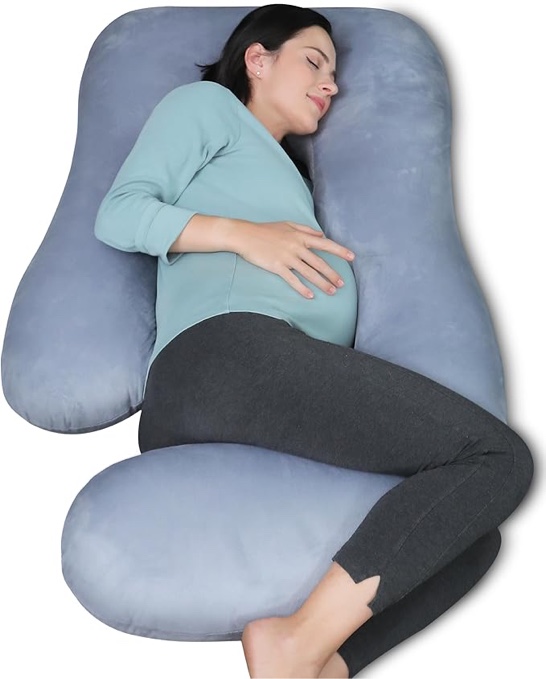 Velvet Grey Pregnancy Pillow: J-Shaped Full Body Support for Moms-to-Be