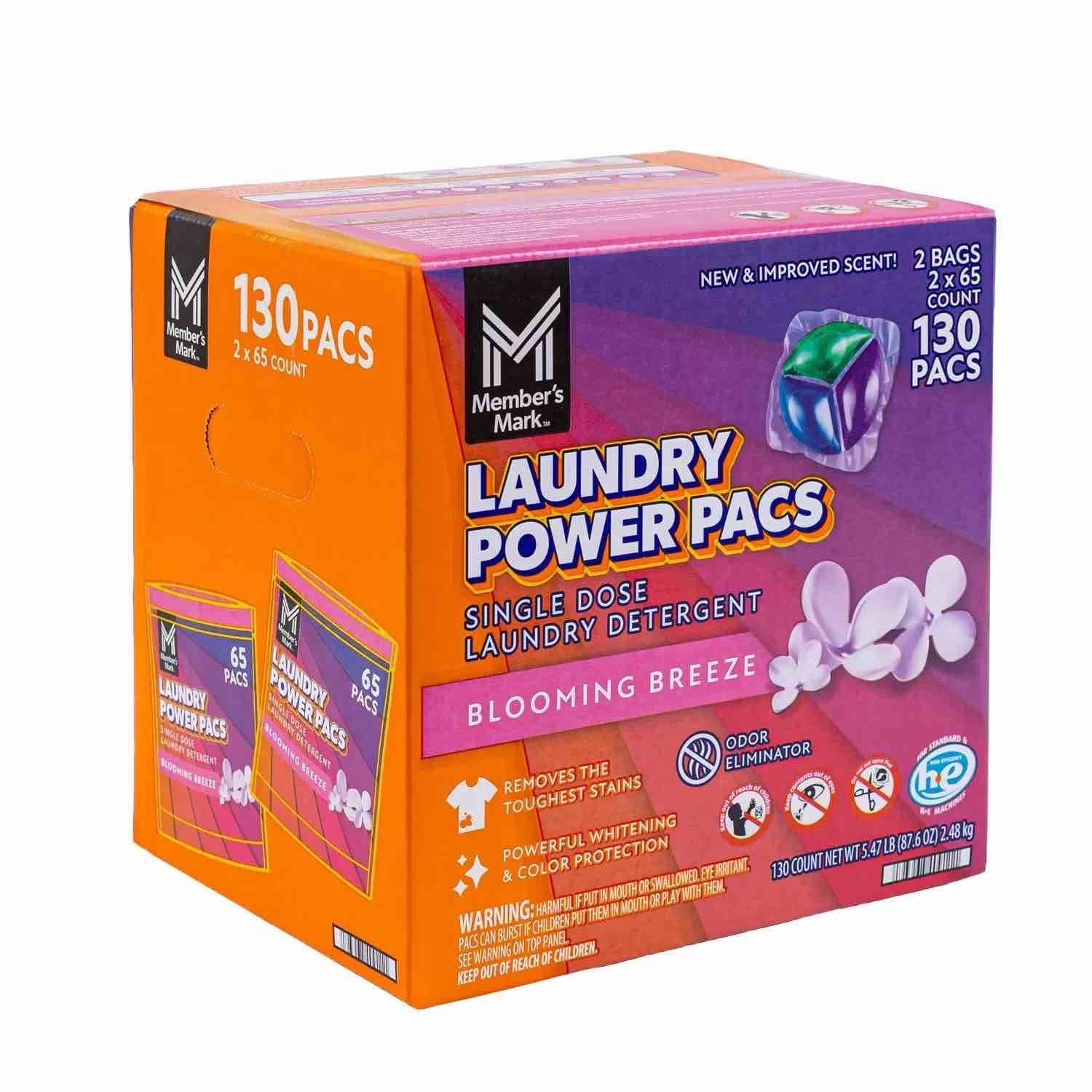 Member's Mark Laundry Detergent Power Pacs, Blooming Breeze, 130 Count