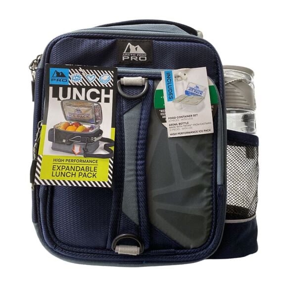 Arctic Zone Pro Expandable Insulated Lunch Pack, with Food Containers & Bottle (Navy)