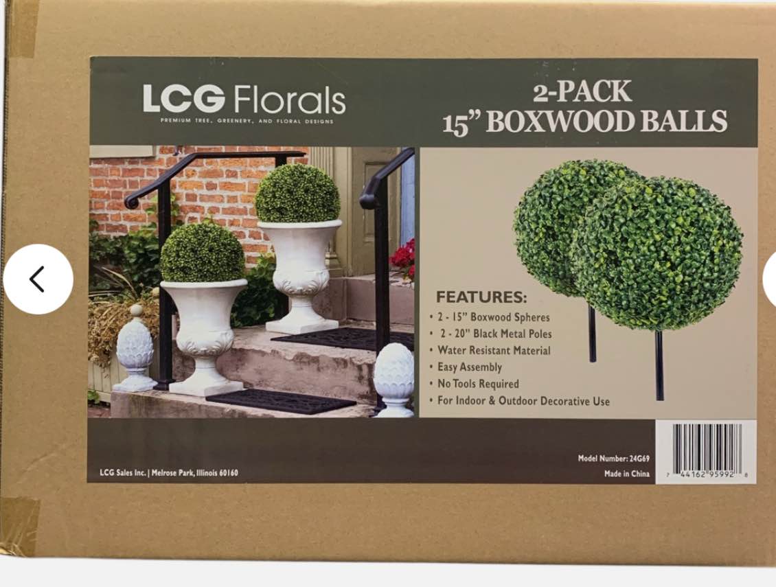 lcg florals 2-pack 15" premium decorative artificial 15" boxwood balls