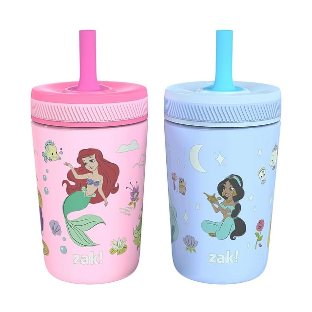 zak designs 12-oz. stainless steel double-wall tumbler for kids with straw, 2-piece set,