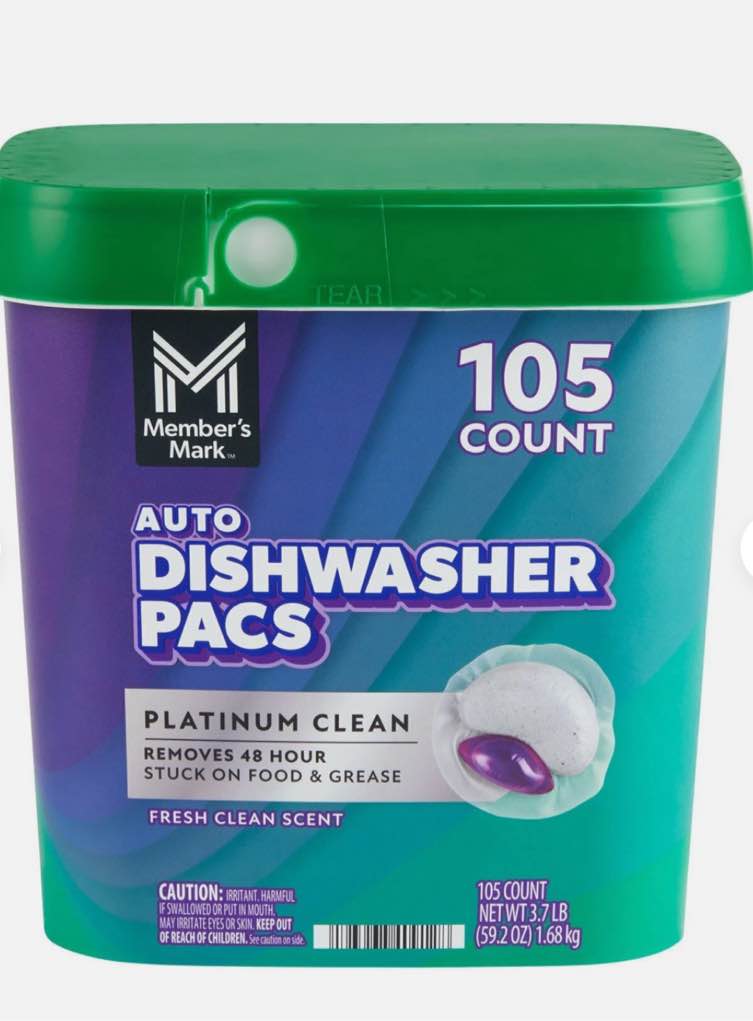 member's mark platinum clean automatic dishwasher pacs, fresh clean, 105 count