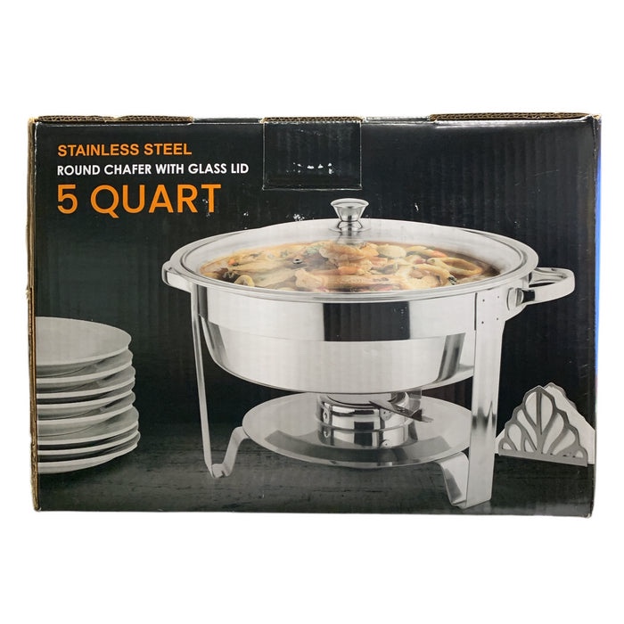 5 Quart Stainless Steel Round Chafing Dish with Glass Lid 