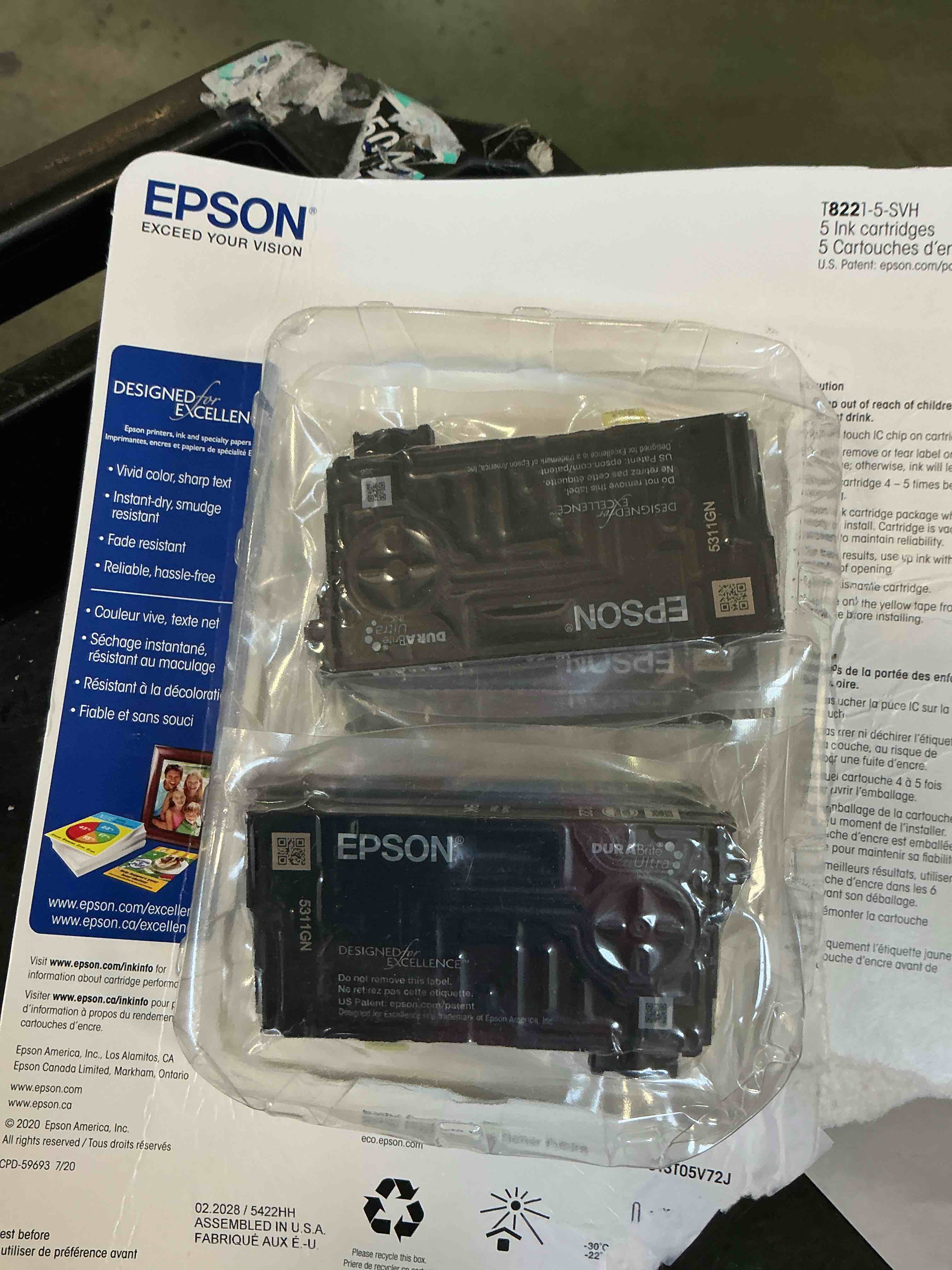 GENUINE EPSON T82215SVH T8221-5-SVH EPSON T822 INK JET CARTRIDGE 2 * BLACK CYAN MAGENTA YELLOW