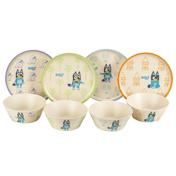 zak designs 8-piece bamboo melamine kids dinnerware set, choose characte