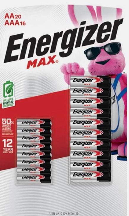 Energizer MAX Alkaline 20 AA + 16 AAA Batteries Combo Pack