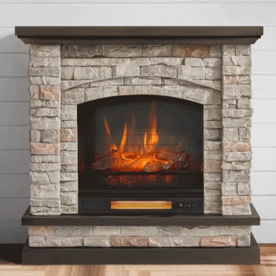 allen + roth 43.5-in W Stacked Faux Sandstone with Coffee Oak Free standing Infrared quartz