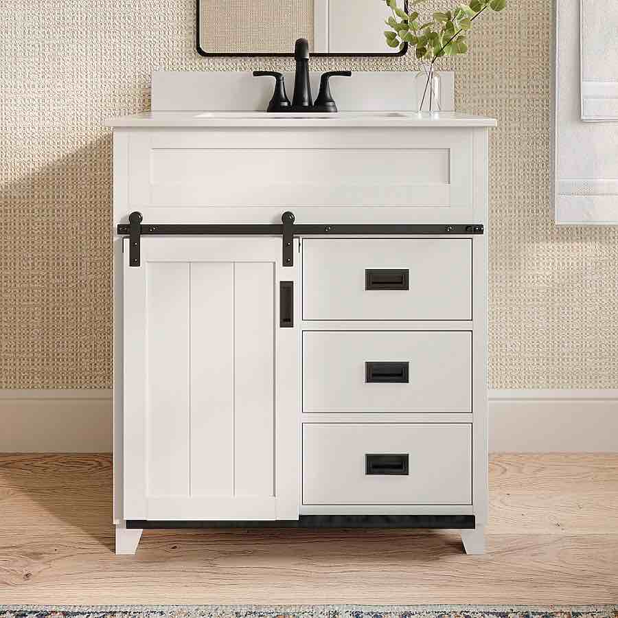 style selections morriston 24-in white undermount single sink bathroom vanity with white engineered stone top