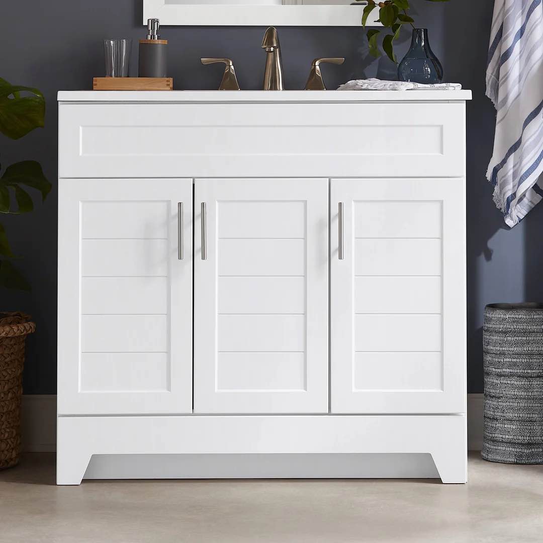 style selections kirkman 36-in true white single sink bathroom vanity with white cultured marble top