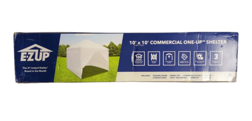  e-z up instant portable commercial canopy 3 full walls, 10' x 10', white