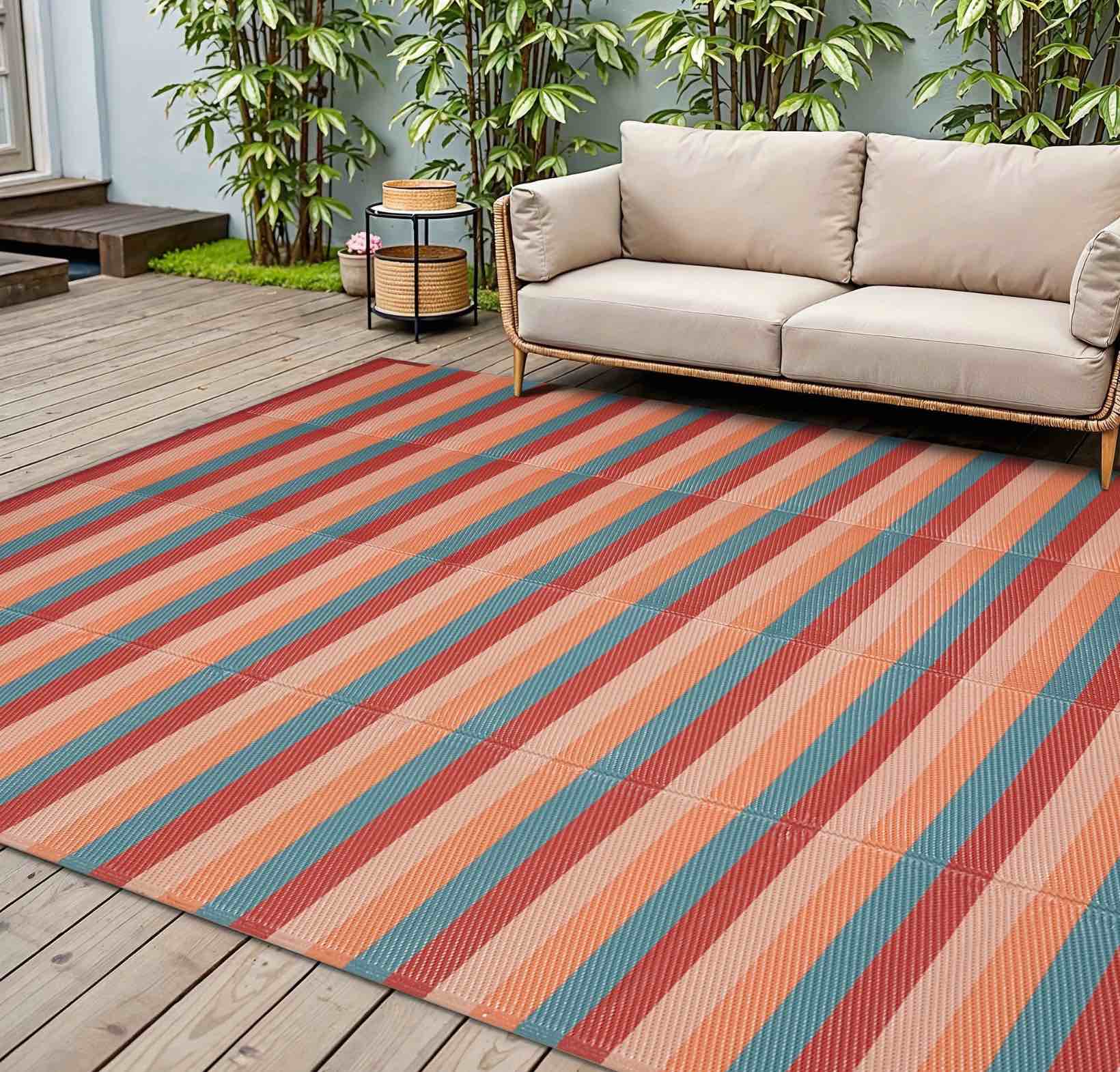 outdoor plastic straw rug reversible 6x9 5x8 9x12 8x10 machine washable patio mat orange red for porch camping rv patio deck poolside lightweight .