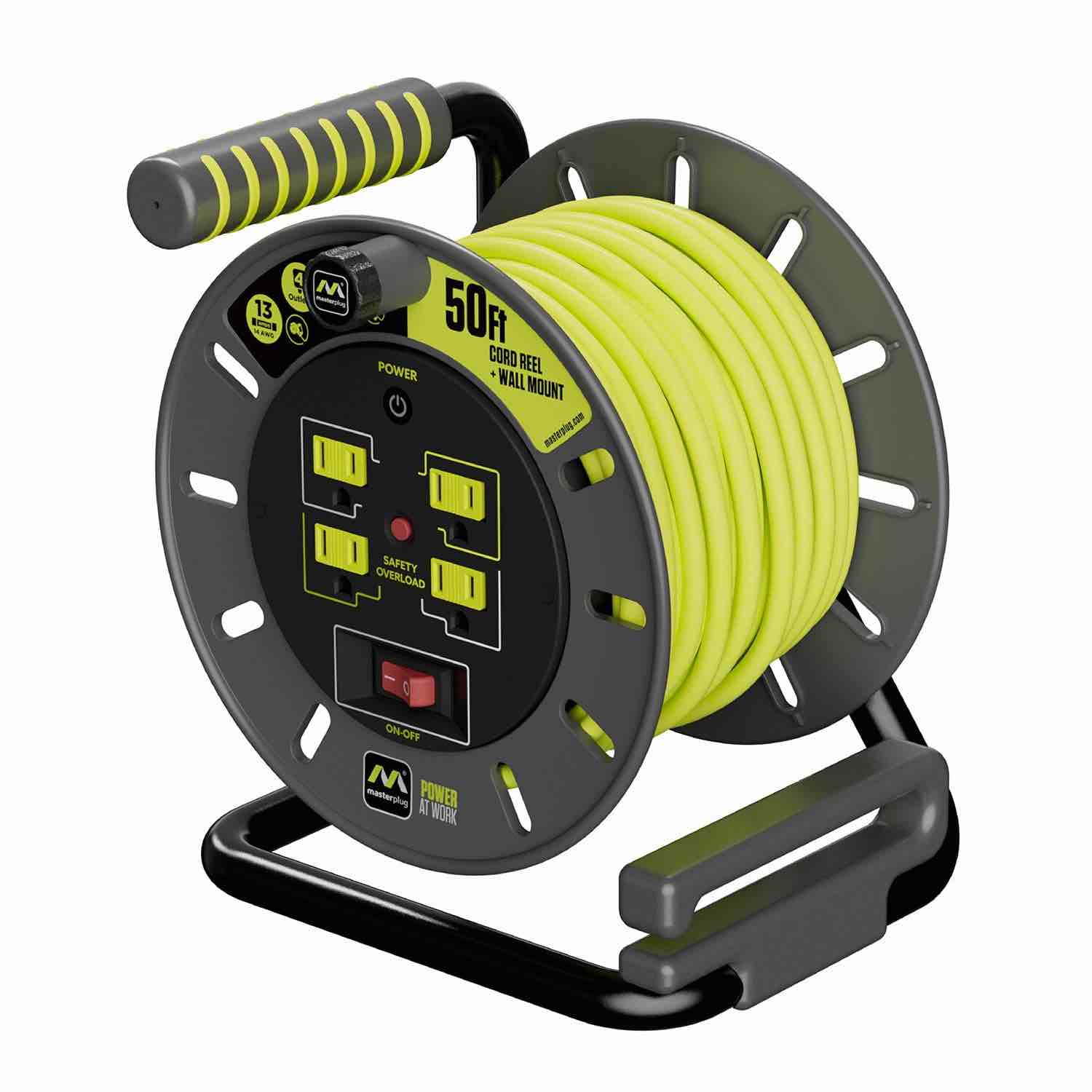  Masterplug 50ft 4 Socket Extension Cord Reel With Wall Mount 13A
