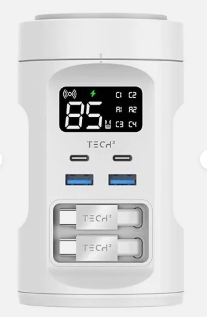  tech squared power tower with qi2 wireless charging and retractable cords