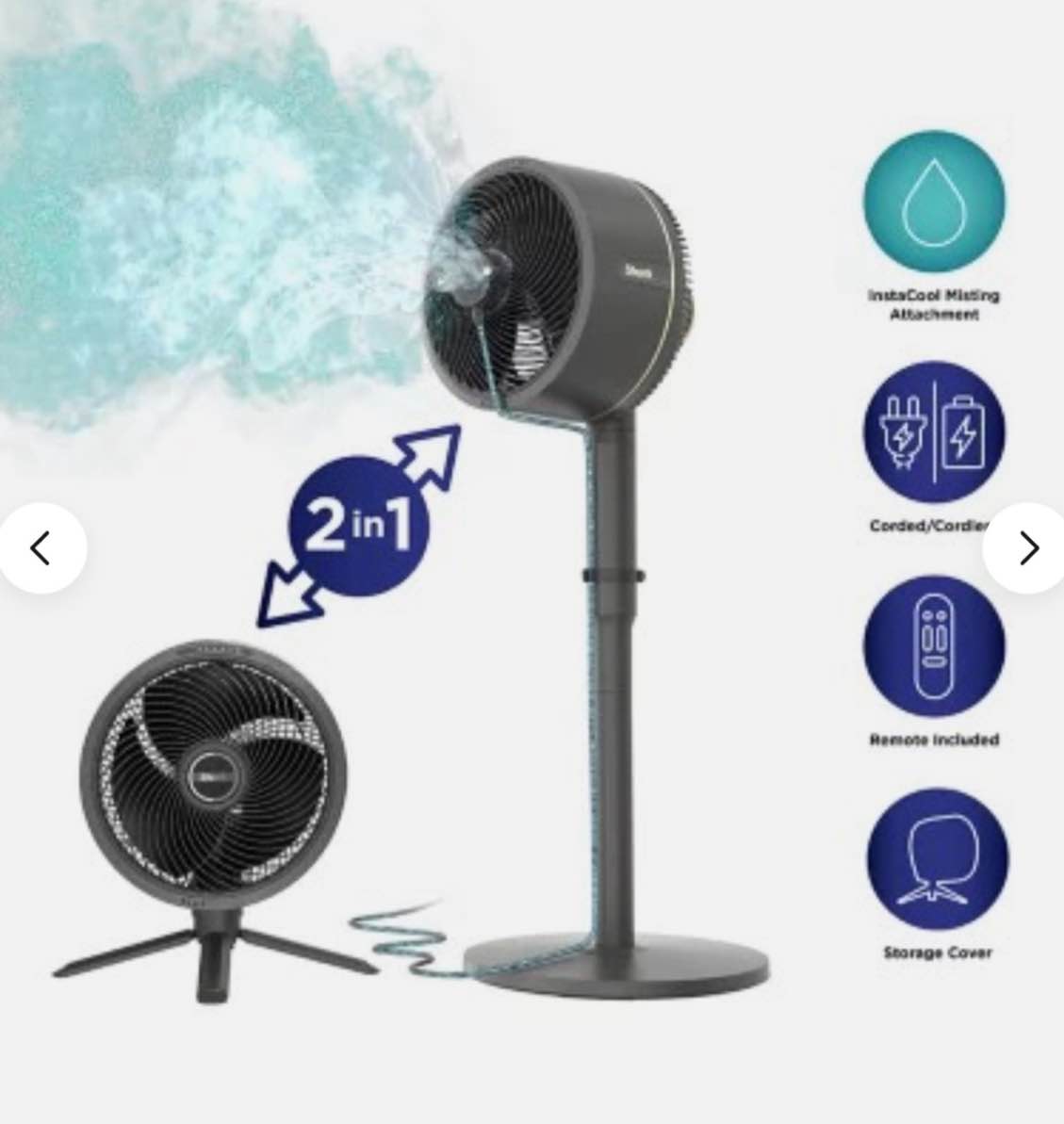  Shark FA225 FlexBreeze Indoor/Outdoor Fan with InstaCool Mist Attachment,