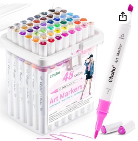 ohuhu markers: 48-color double tipped brush & chisel alcohol markers for adults coloring illustration, alcohol-based art marker set with unique designed grip, great value pack for beginners