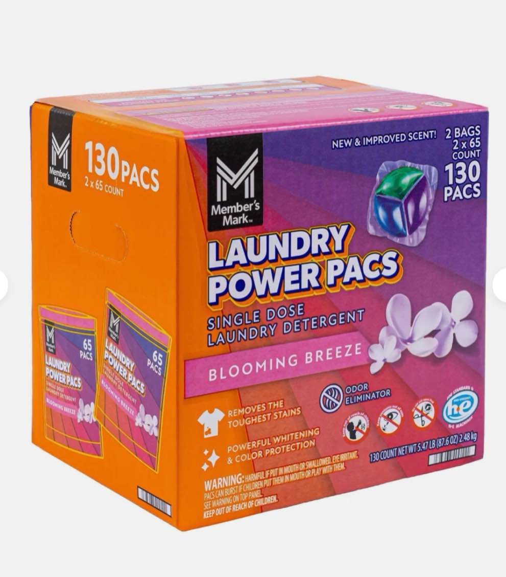  Member's Mark Laundry Detergent Power Pacs, Blooming Breeze, 130 Count