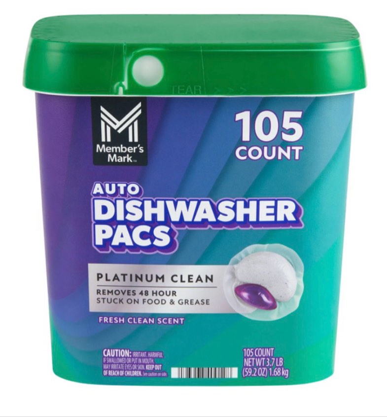 member's mark platinum clean automatic dishwasher pacs, fresh clean, 105 count