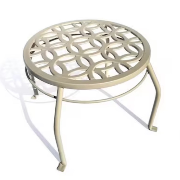 allen + roth 9-in h x 12-in w cream indoor/outdoor round steel plant stand