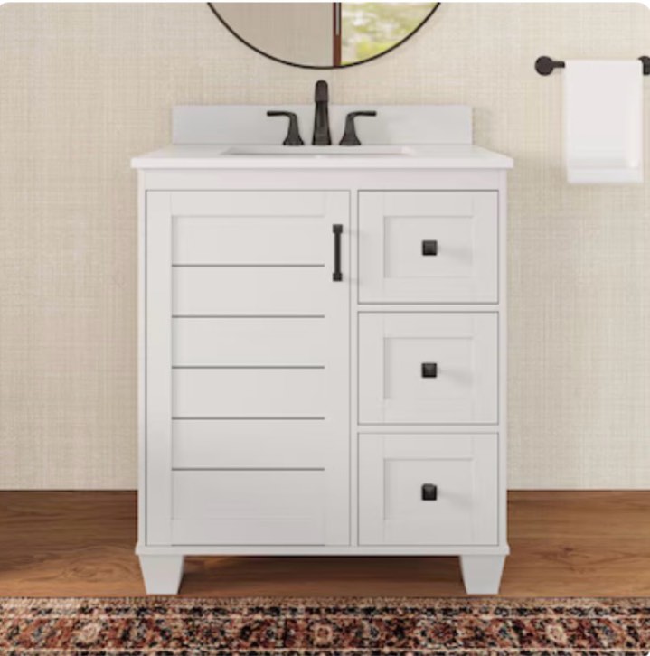 30-in white undermount single sink bathroom vanity with white