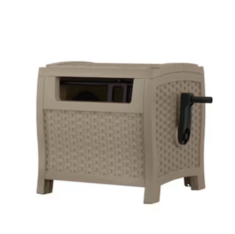  suncast slide trak hideaway plastic 175-ft container hose reel