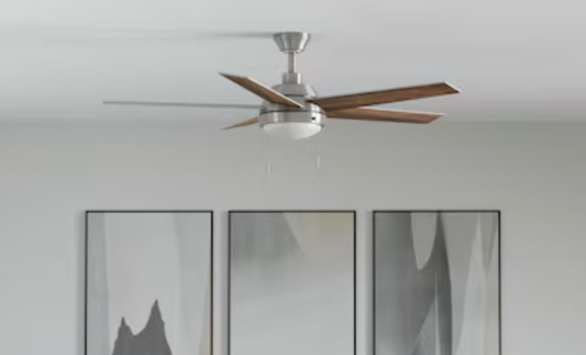  amberwood 52-in color-changing integrated led brushed nickel with walnut/silver blades ceiling fan with light ( 5 -blade ) | - harbor breeze cov52bnk5l