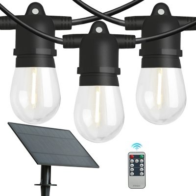 westinghouse 36' solar powered led vintage white string light set, 15 bulbs with remote control