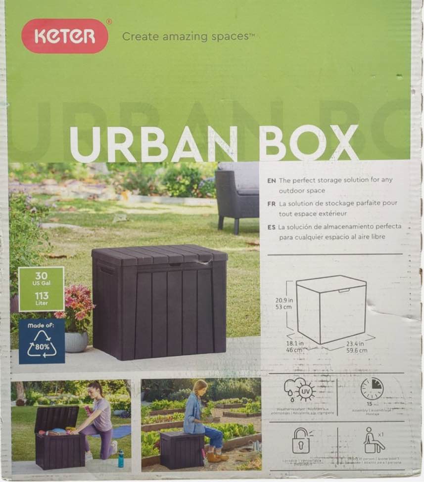 Keter Urban 30Gal UV-Protected Resin Outdoor Deck Box/Storage Table, Graphite