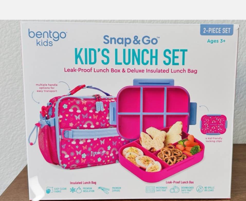 NEW Bentgo Lunch Box and Lunch Bag Combo, Rainbows and Butterflies Print