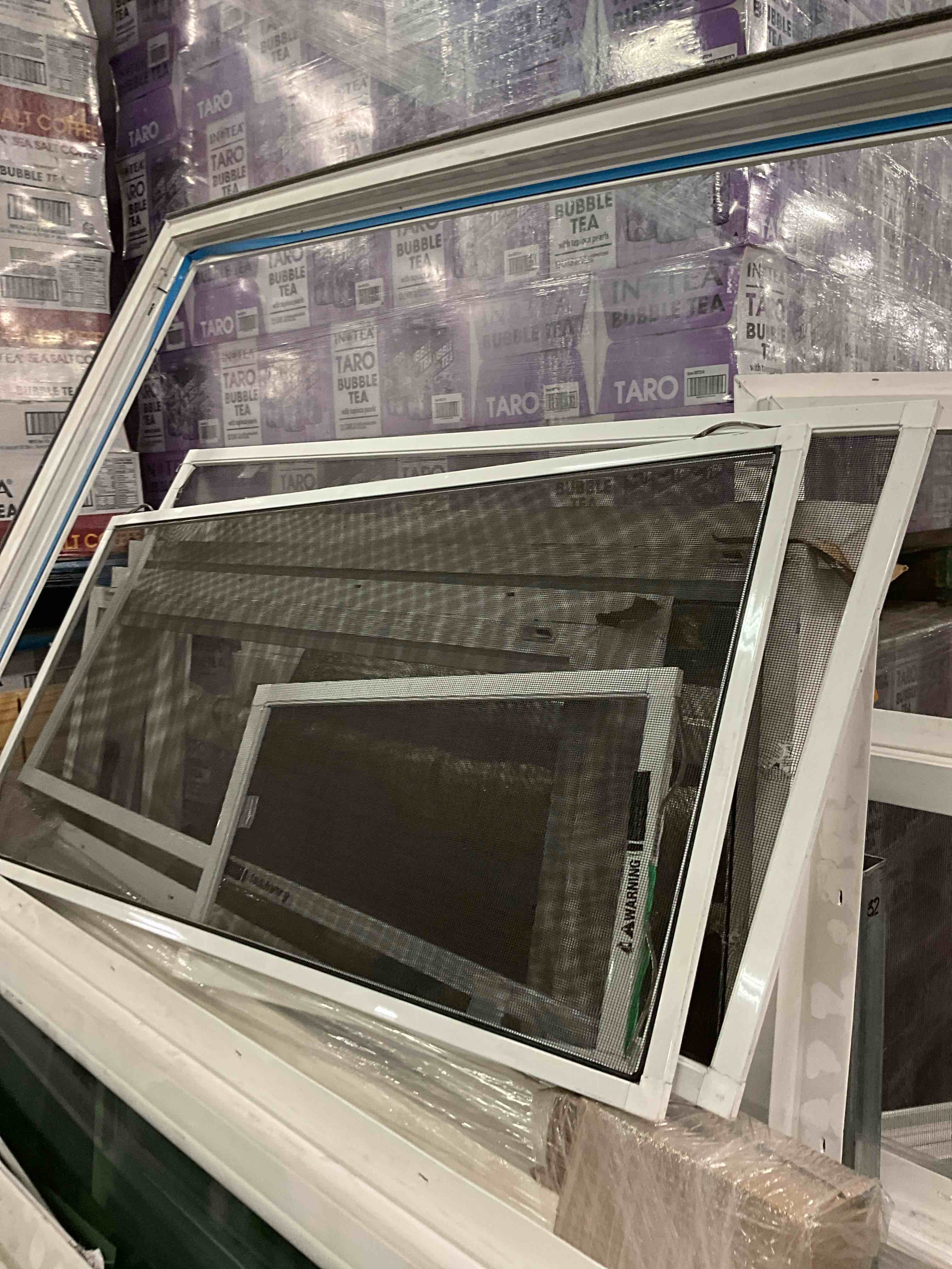 Assorted Lot of Window screen and Fixed Windows  White