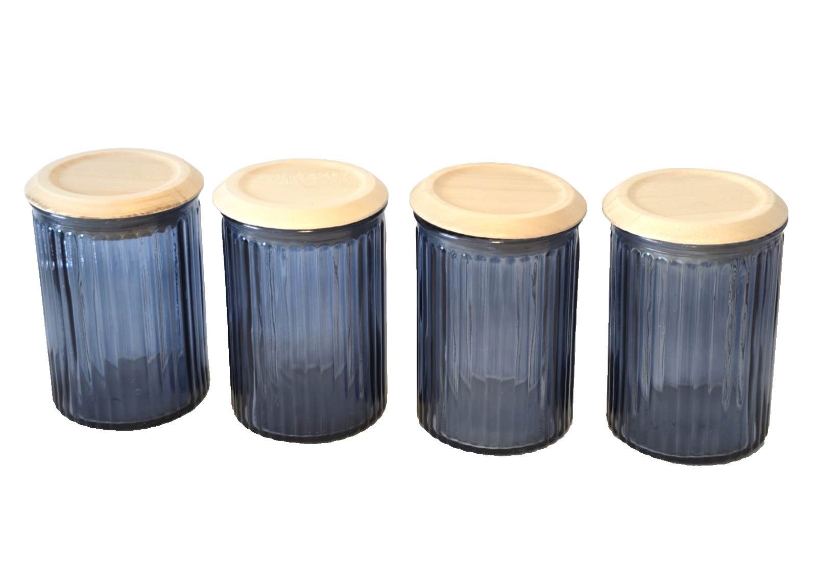 Home Essentials Blue Ribbed Glass Spice Jar Set of 4 Kitchen Storage (Pack of 4)