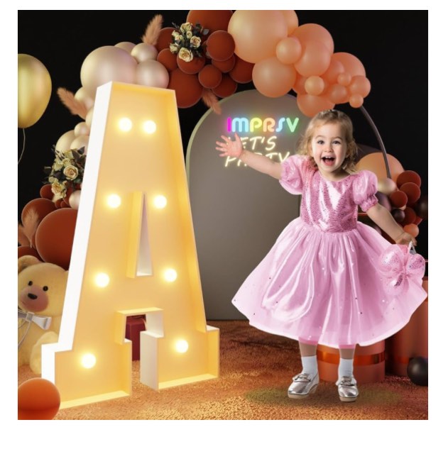 imprsv 3FT Block Marquee Letters Light Up Letters for Birthday Baby Shower Party Backdrop Decor, Large Light Up A for Wedding Decorations Engagement Party Decorations