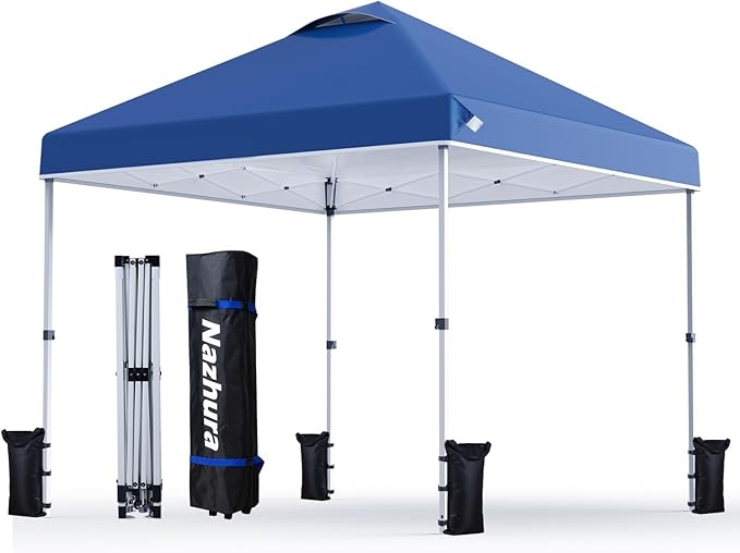 Nazhura 10' x 10' Pop Up Canopy Tent with Sand Weight Bag, Freestanding Sun Shelter for Picnic and Camping, One Person Setup and Height Adjustable (Blue)incomplete