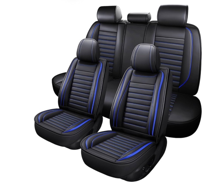 Leather Car Seat Covers Universal Faux Leather Car Seat Covers 5 Seats, Automotive Seat Covers for Most Sedans SUVs Trucks, Front and Rear Seat Covers,black/blue