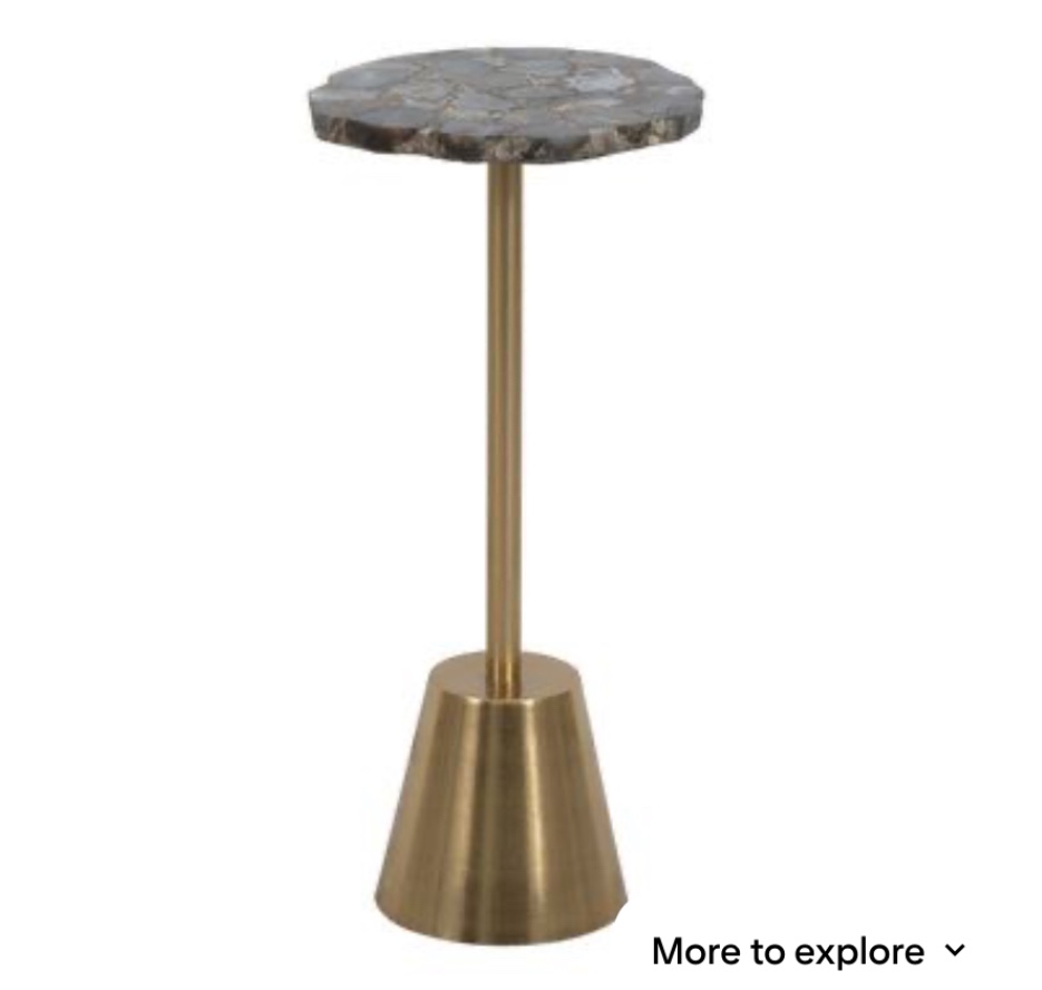 24" Gold Iron Base Rough Edge Agate Top Side Accent Table for Living Room or Bedroom Decor 24.0 H x 10.0 W x 10.0 D in gray/yellowSlate / Stone