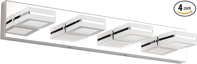 Ralbay Modern LED bathroom vanity lights, 4 lights up and down, modern chrome wall lighting on swivel mirror 'acrylic stainless steel chromed vanity lights