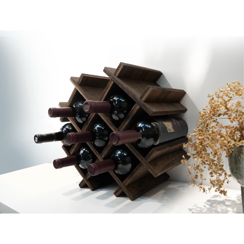 Ophelia & Co. Small Vintage wine rack - Freestanding Wood Vertical Wine Racks, Countertop/Tabletop Wine Corner Rack with Wine Shelf, Space-Saving Wine Storage & Wine Holder
