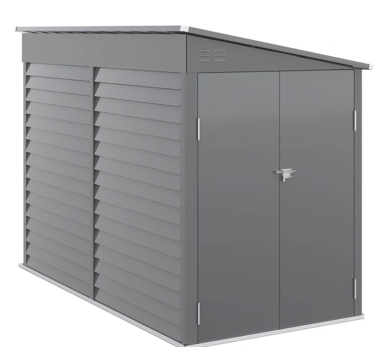 Outsunny 4.6' x 9' Steel Outdoor Storage Shed, with Foundation Kit, Lockable Doors and Gloves, Gray( incomplete)