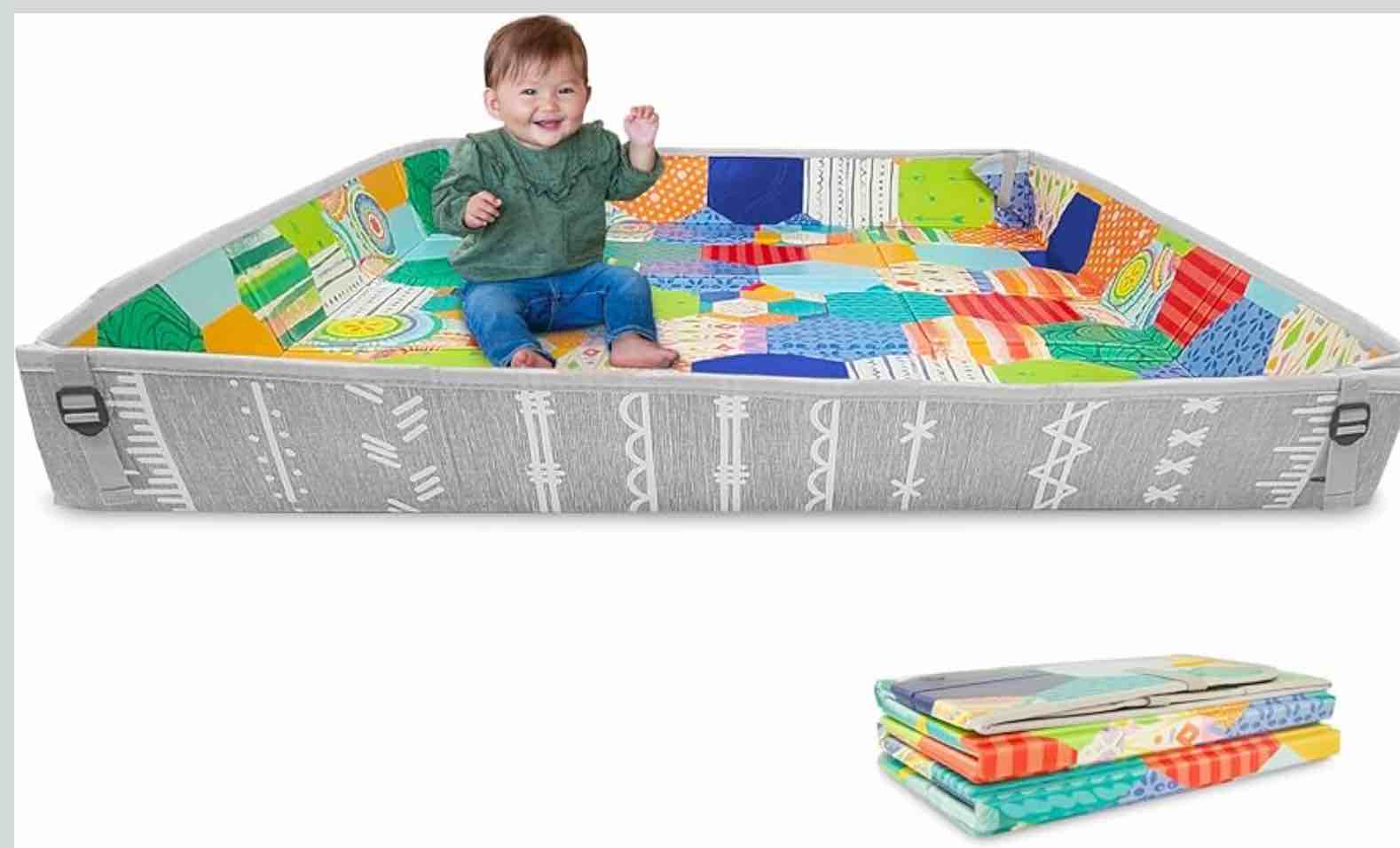 Infantino Foldable Soft Foam Play Mat, Baby Play Mat for Tummy Time & Floor Play, Lightweight, Easy to Store, Wipeable, Multicolor