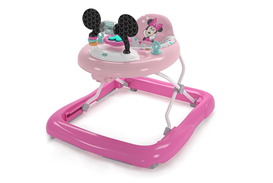 Bright Starts Disney Baby Minnie Mouse Forever Besties 2-in-1 Baby Activity Walker - Easy Fold Frame and Removable -Toy Station, 6 Months and up