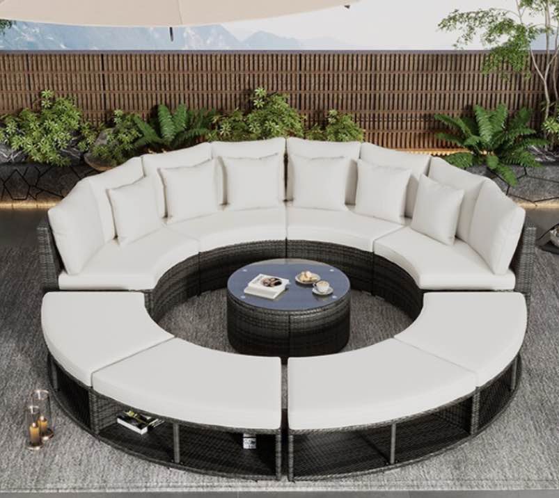 ( incomplete 2 box of 6, missing box 2/6,4/6,5/6,6/6)Outdoor Patio Furniture Luxury Circular Outdoor Sofa Set Rattan Wicker cream color 