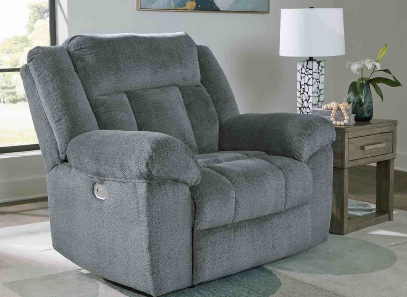 Tip-Off Oversized Dual Power Recliner Grey color ( complete) box 1 of 1