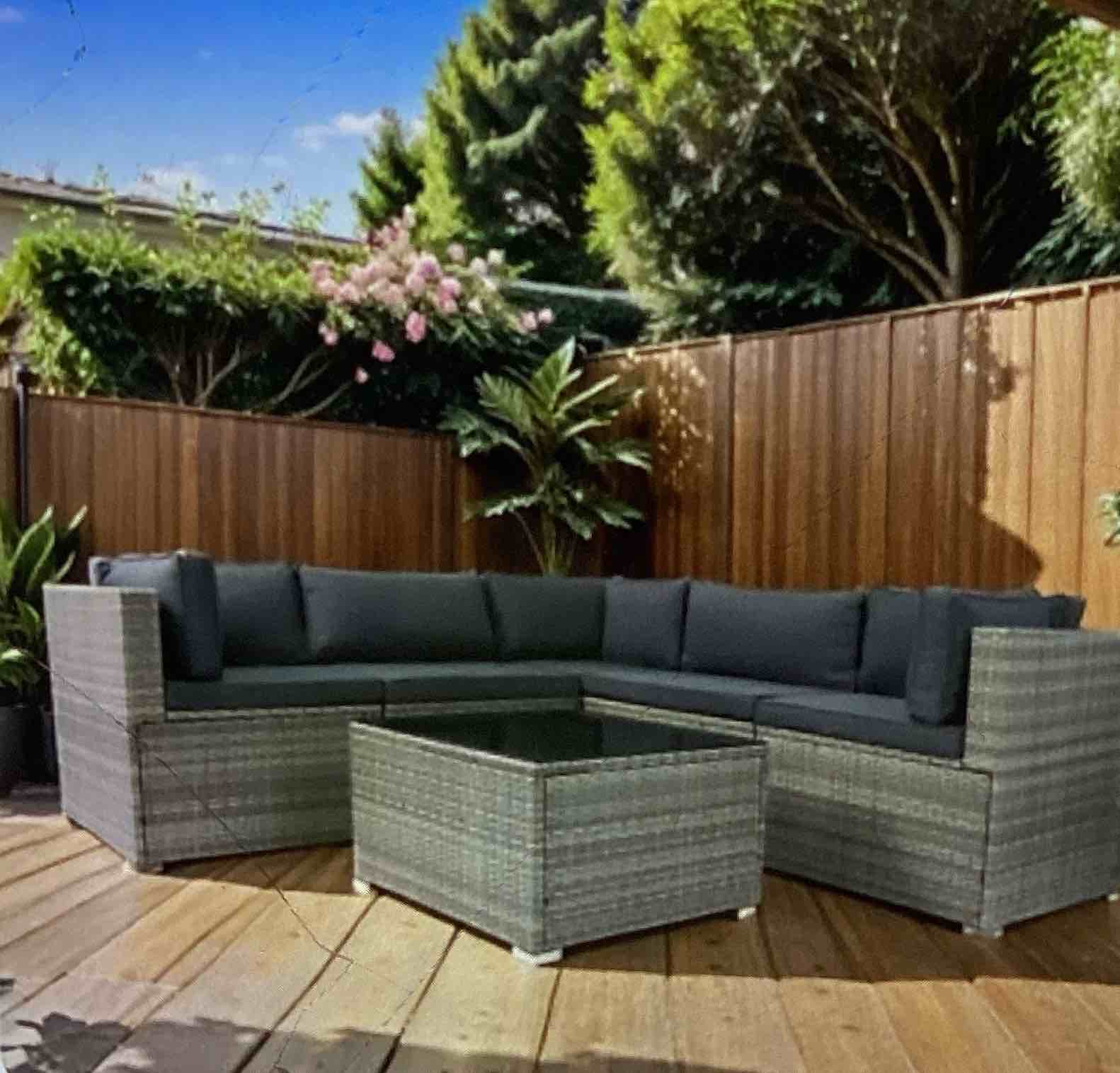 ( incomplete 2 boxes of 4 ,missing box 2 of 4, and 4 of 4) PE Rattan Wicker Outdoor Furniture Sofa Set with Dark Gray Cushions