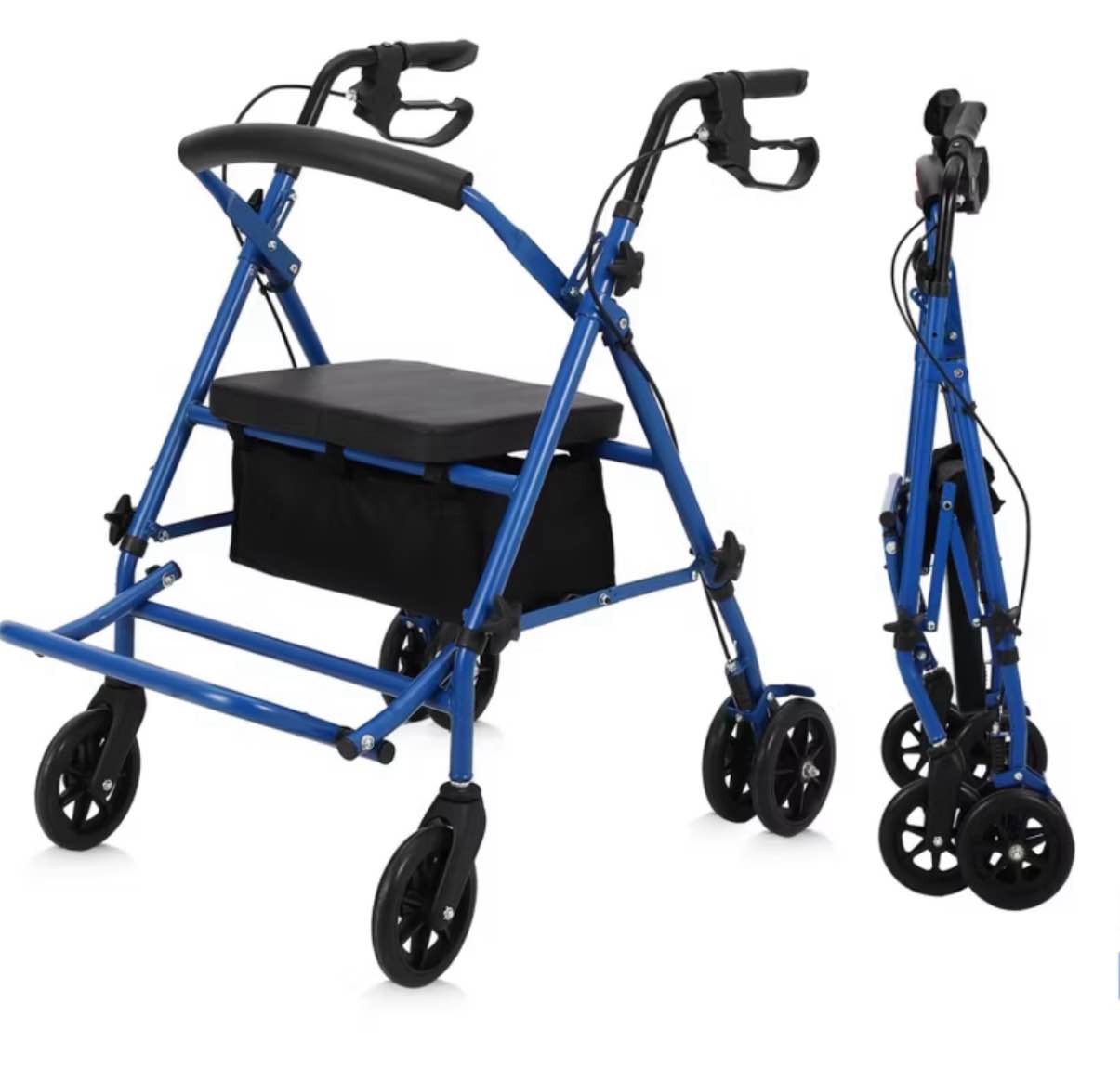 2 in 1 Rollator Walker & Transport Chair for Seniors with Seat, Transport Wheelchair All Terrain, Medical Walker for Adults with Backrest, Footrest