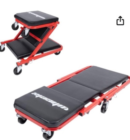 WheelX Mechanic Creeper 36 inches 2-in-1 Z Seat with Brake,340 lbs Capacity,Foldable Garage Chair Adjustable Rolling Folding Lay Down/Sit Car Repair