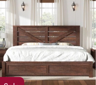 Tryston farmhouse bed frame with 49.2 barn door headboard ( brown)incomplete