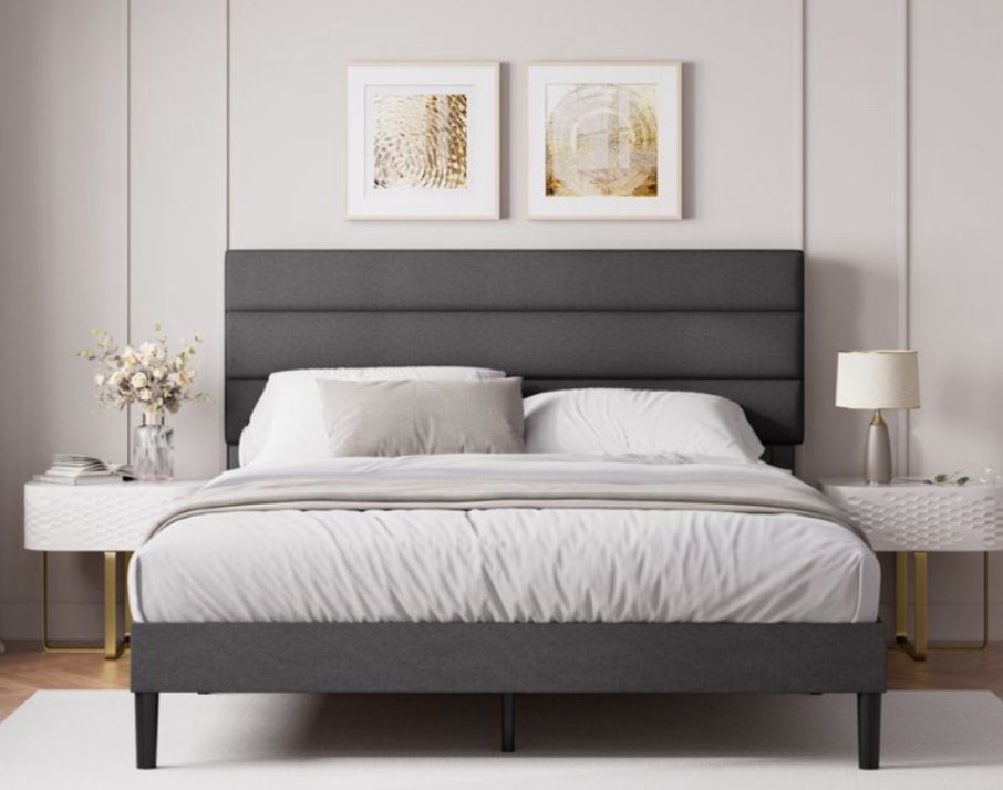 Ussery Horizontal Panel Upholstered Platform Bed, Dark Grey Size: Twin