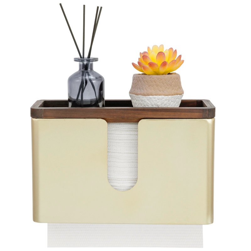Wall Mounted Commercial Paper Towel Holder With Wood Tray Cover