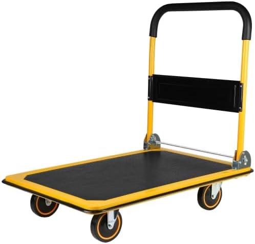 Foldable Push Cart Dolly - 660 Lb. Capacity Heavy Duty Moving Platform Hand Truck - Folding & Rolling White & Orange Flatbed Carts