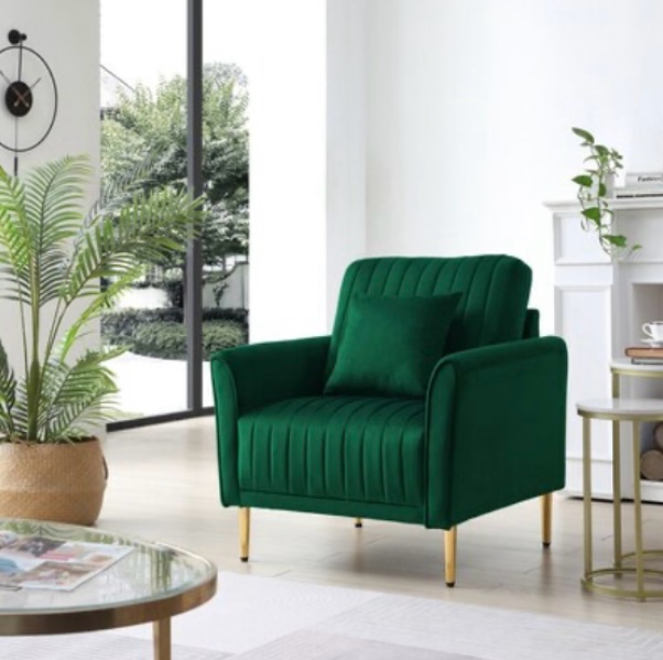 31.50-Inches Modern Green Velvet Sofa, Back cushion missing 